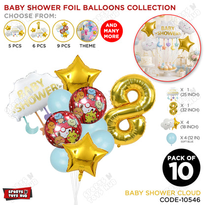 Baby Shower Cloud Pack Of 10 Foil Balloon Set With 32 Inch Foil Balloon Number