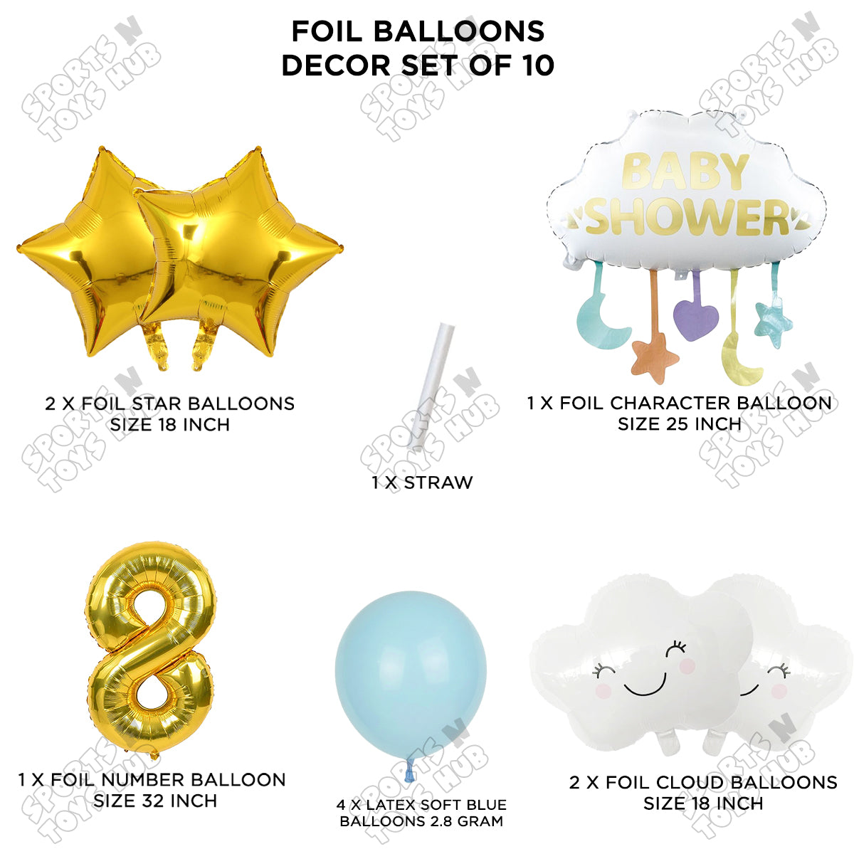 Baby Shower Cloud Pack Of 10 Foil Balloon Set With 32 Inch Foil Balloon Number