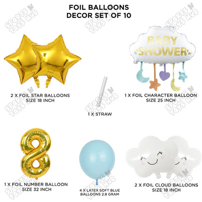 Baby Shower Cloud Pack Of 10 Foil Balloon Set With 32 Inch Foil Balloon Number
