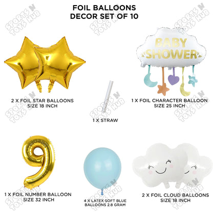 Baby Shower Cloud Pack Of 10 Foil Balloon Set With 32 Inch Foil Balloon Number