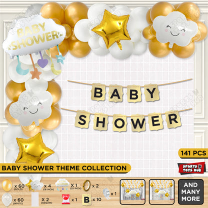 Baby Shower Cloud Foil Balloon Set With Happy Birthday Gold Card Banner Arch Theme, Birthday Party Decorations, Baby Shower Backdrop, Balloon Garland & Photo Booth Decor
