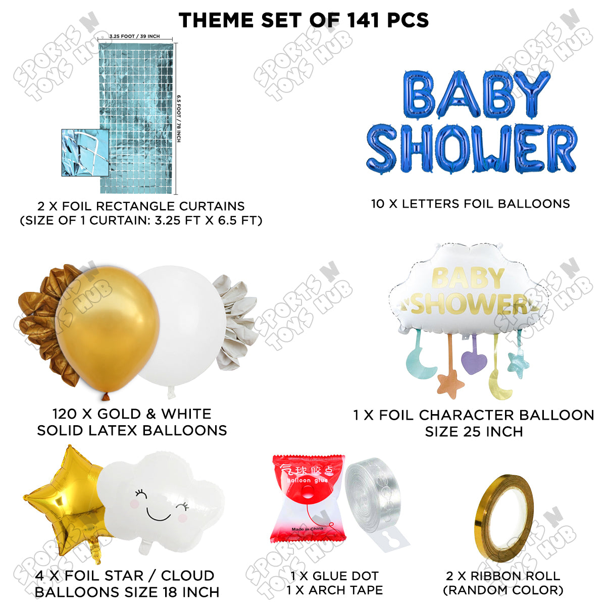Baby Shower Cloud Foil Balloon Set With Happy Birthday Blue Color Foil Letter Arch Theme