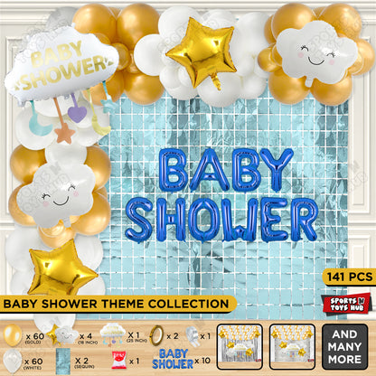 Baby Shower Cloud Foil Balloon Set With Happy Birthday Blue Color Foil Letter Arch Theme