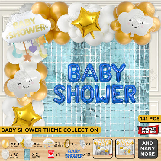 Baby Shower Cloud Foil Balloon Set With Happy Birthday Blue Color Foil Letter Arch Theme