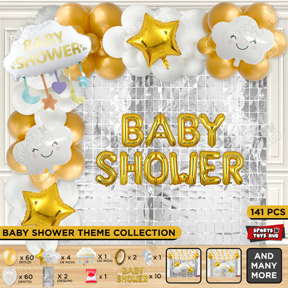 Baby Shower Cloud Foil Balloon Set With Happy Birthday Gold Color Foil Letter Arch Theme