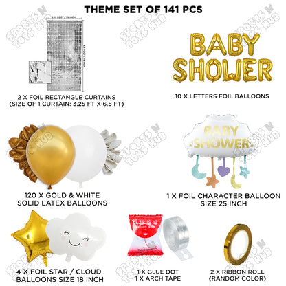 Baby Shower Cloud Foil Balloon Set With Happy Birthday Gold Color Foil Letter Arch Theme