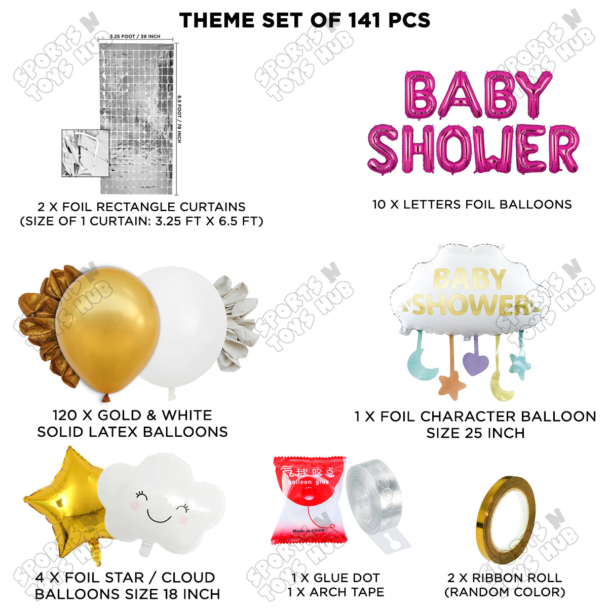 Baby Shower Cloud Foil Balloon Set With Happy Birthday Pink Color Foil Letter Arch Theme