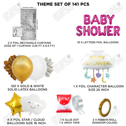 Baby Shower Cloud Foil Balloon Set With Happy Birthday Pink Color Foil Letter Arch Theme