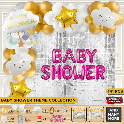 Baby Shower Cloud Foil Balloon Set With Happy Birthday Pink Color Foil Letter Arch Theme