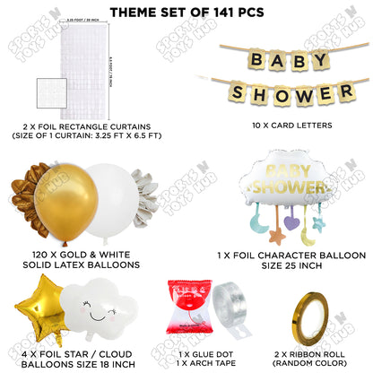 Baby Shower Cloud Foil Balloon Set With Happy Birthday Gold Card Banner Arch Theme, Birthday Party Decorations, Baby Shower Backdrop, Balloon Garland & Photo Booth Decor