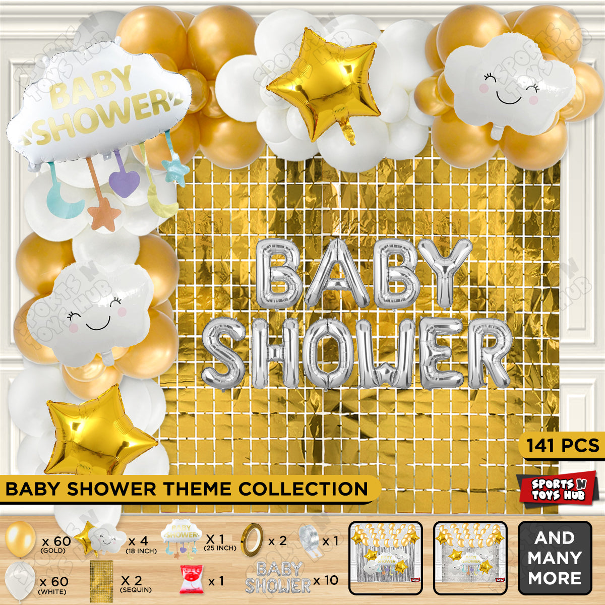 Baby Shower Cloud Foil Balloon Set With Happy Birthday Silver Color Foil Letter Arch Theme