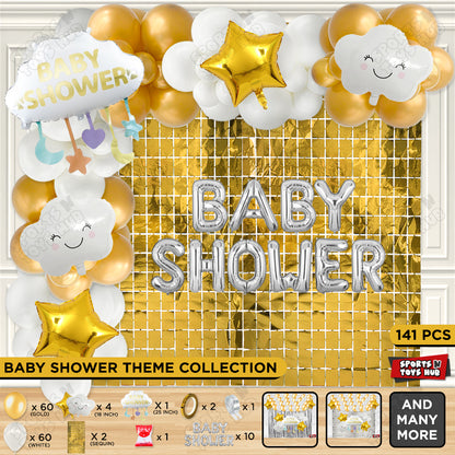 Baby Shower Cloud Foil Balloon Set With Happy Birthday Silver Color Foil Letter Arch Theme