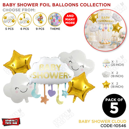 Baby Shower Cloud Pack Of 5 Foil Balloon Set