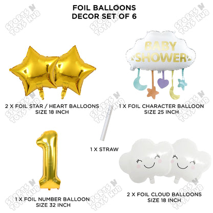 Baby Shower Cloud Pack Of 6 Foil Balloon Set With 32 Inch Foil Balloon Number