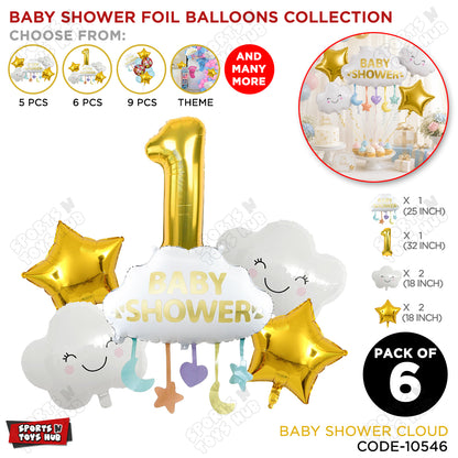 Baby Shower Cloud Pack Of 6 Foil Balloon Set With 32 Inch Foil Balloon Number