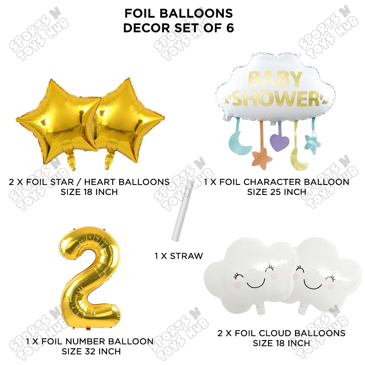 Baby Shower Cloud Pack Of 6 Foil Balloon Set With 32 Inch Foil Balloon Number