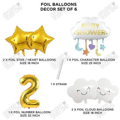 Baby Shower Cloud Pack Of 6 Foil Balloon Set With 32 Inch Foil Balloon Number