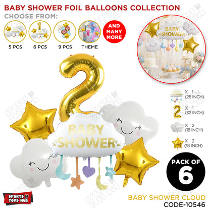 Baby Shower Cloud Pack Of 6 Foil Balloon Set With 32 Inch Foil Balloon Number