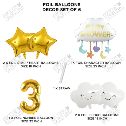 Baby Shower Cloud Pack Of 6 Foil Balloon Set With 32 Inch Foil Balloon Number