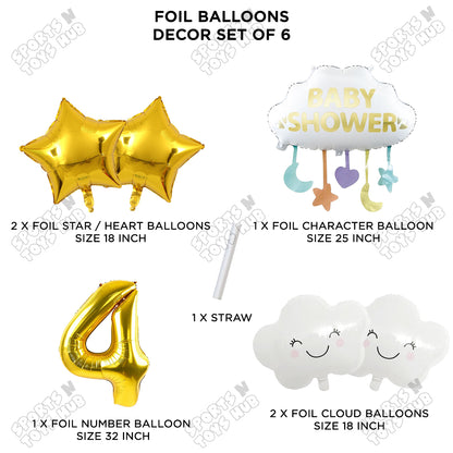 Baby Shower Cloud Pack Of 6 Foil Balloon Set With 32 Inch Foil Balloon Number