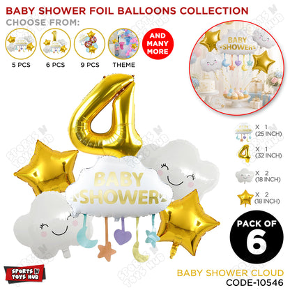 Baby Shower Cloud Pack Of 6 Foil Balloon Set With 32 Inch Foil Balloon Number
