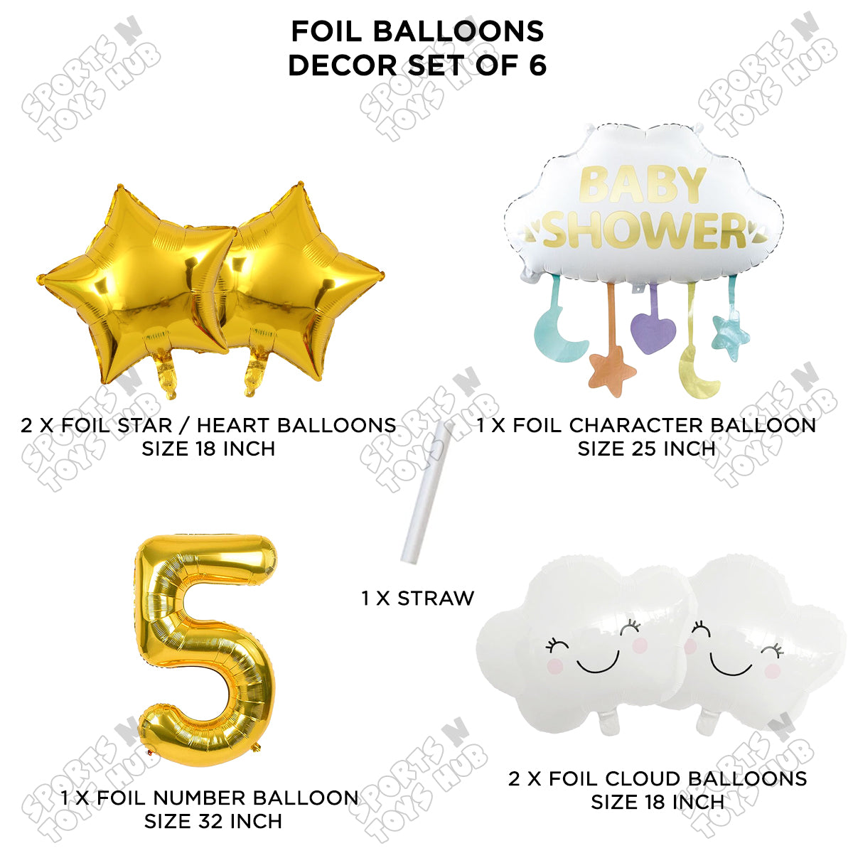 Baby Shower Cloud Pack Of 6 Foil Balloon Set With 32 Inch Foil Balloon Number