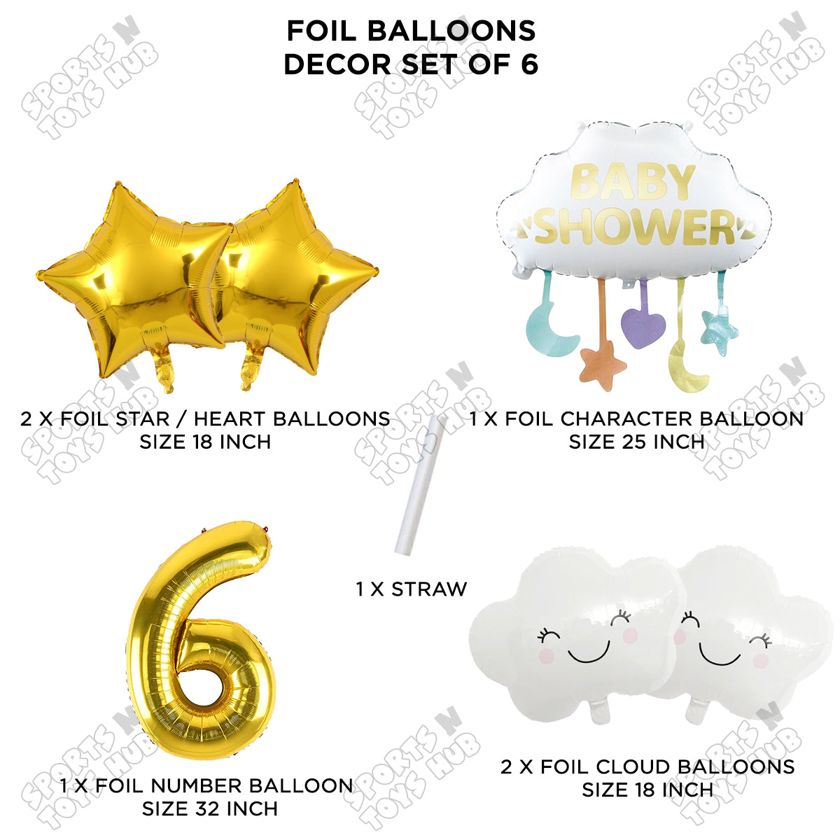 Baby Shower Cloud Pack Of 6 Foil Balloon Set With 32 Inch Foil Balloon Number