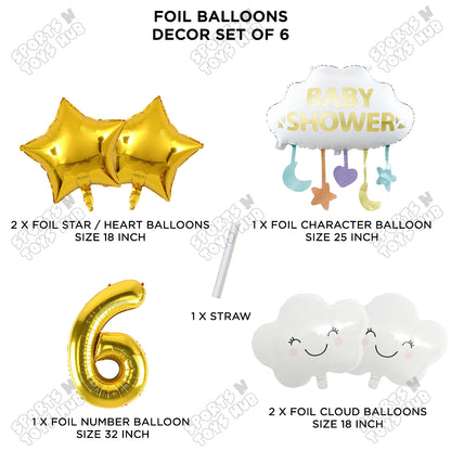 Baby Shower Cloud Pack Of 6 Foil Balloon Set With 32 Inch Foil Balloon Number