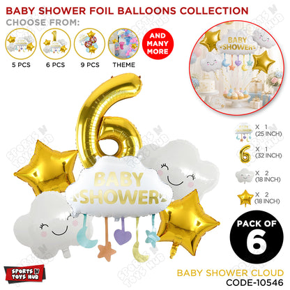 Baby Shower Cloud Pack Of 6 Foil Balloon Set With 32 Inch Foil Balloon Number