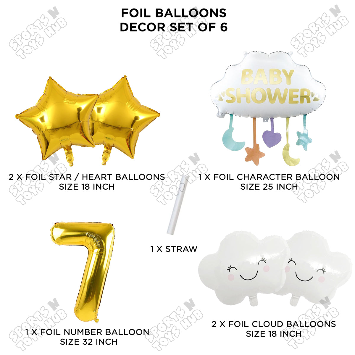 Baby Shower Cloud Pack Of 6 Foil Balloon Set With 32 Inch Foil Balloon Number