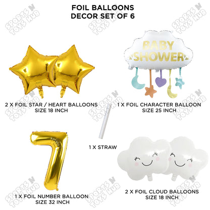 Baby Shower Cloud Pack Of 6 Foil Balloon Set With 32 Inch Foil Balloon Number