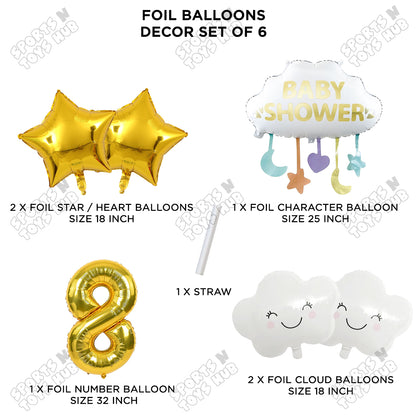 Baby Shower Cloud Pack Of 6 Foil Balloon Set With 32 Inch Foil Balloon Number