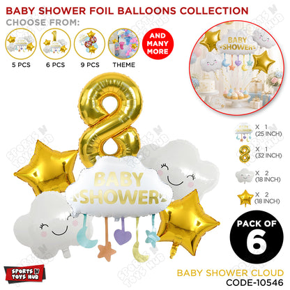 Baby Shower Cloud Pack Of 6 Foil Balloon Set With 32 Inch Foil Balloon Number
