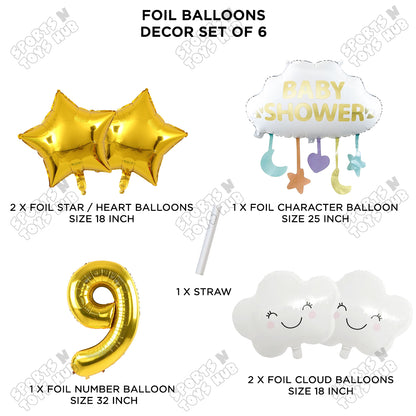 Baby Shower Cloud Pack Of 6 Foil Balloon Set With 32 Inch Foil Balloon Number