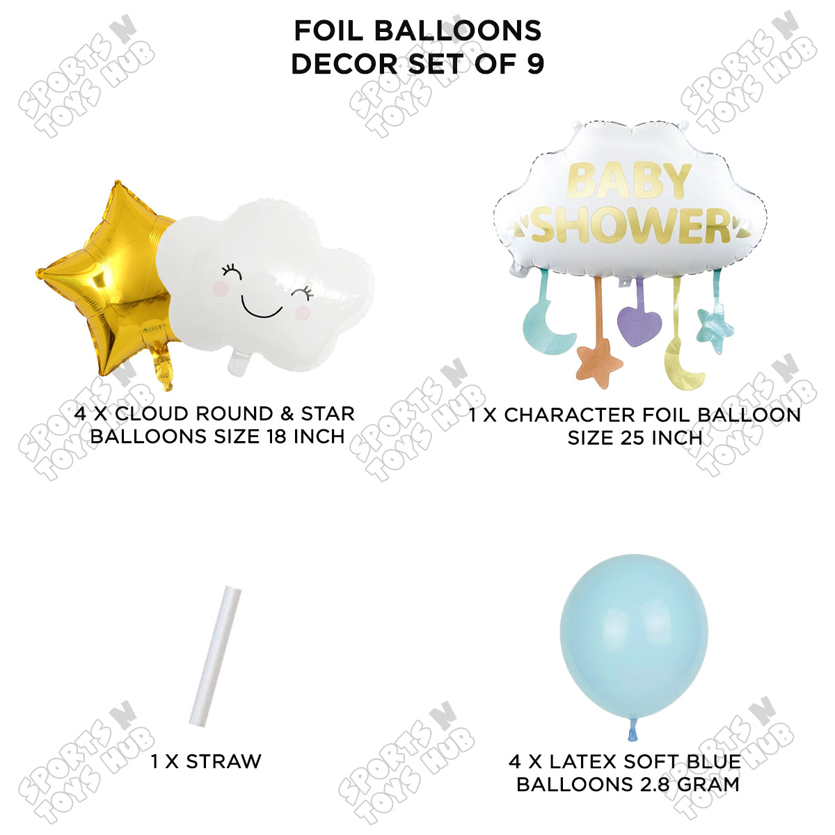 Baby Shower Cloud Pack Of 9 Foil Balloon Set
