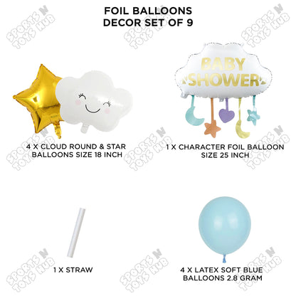 Baby Shower Cloud Pack Of 9 Foil Balloon Set