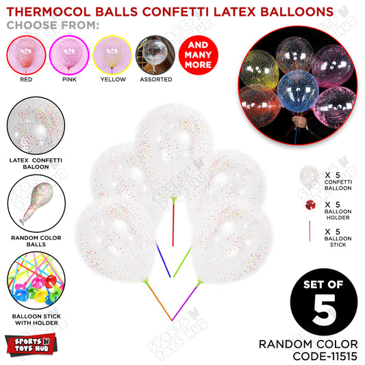 Thermocol Ball Confetti Latex Balloons - 5 Pcs