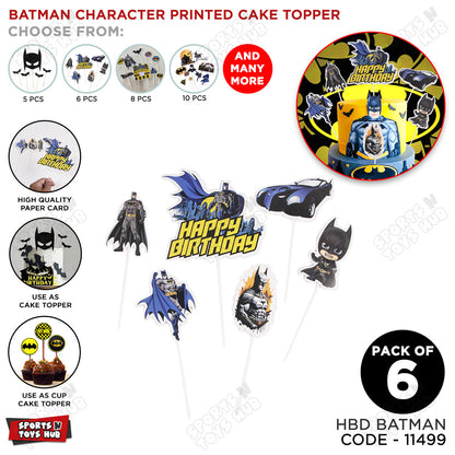 Cartoon Character Bat-M@n HBD Cake Topper - 6 Pcs