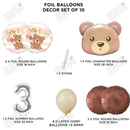 Bear Face With Hello Baby Round Foil Balloon Set - Pack Of 10