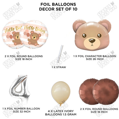 Bear Face With Hello Baby Round Foil Balloon Set - Pack Of 10