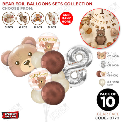 Bear Face With Hello Baby Round Foil Balloon Set - Pack Of 10