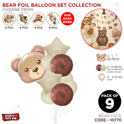 Bear Face Pack Of 9 Foil Balloon Set