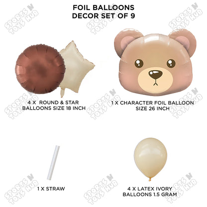 Bear Face Pack Of 9 Foil Balloon Set