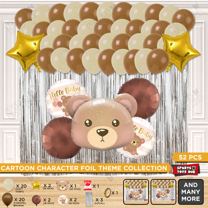 Bear Face With Hello Baby Printed Round Foil Balloon Set Theme