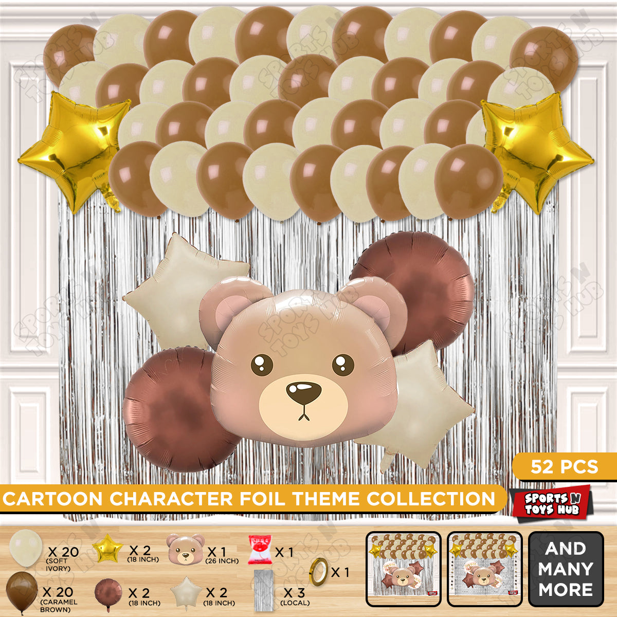 Bear Face Animal Character Foil Balloon Set Theme