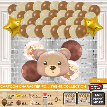 Bear Face With Hello Baby Printed Round Foil Balloon Set Theme