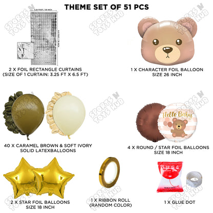 Bear Face With Hello Baby Printed Round Foil Balloon Set Theme