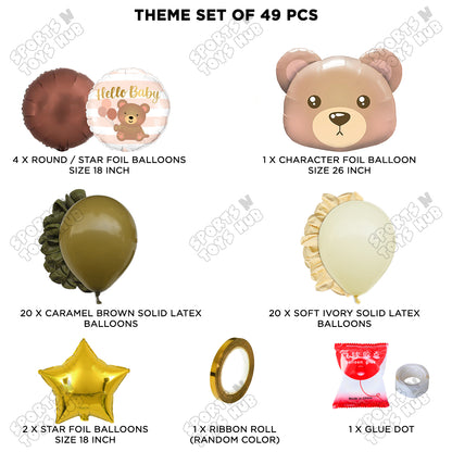 Bear Face With Hello Baby Printed Round Foil Balloon Set Theme