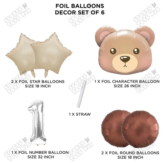 Jungle Safari Bear Face Pack Of 6 Foil Balloon Set