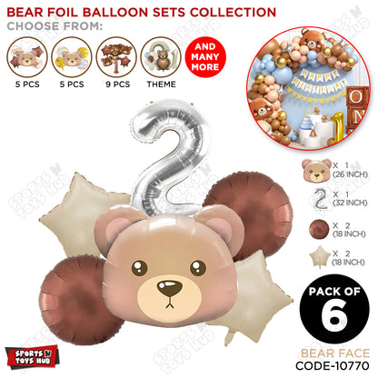 Jungle Safari Bear Face Pack Of 6 Foil Balloon Set